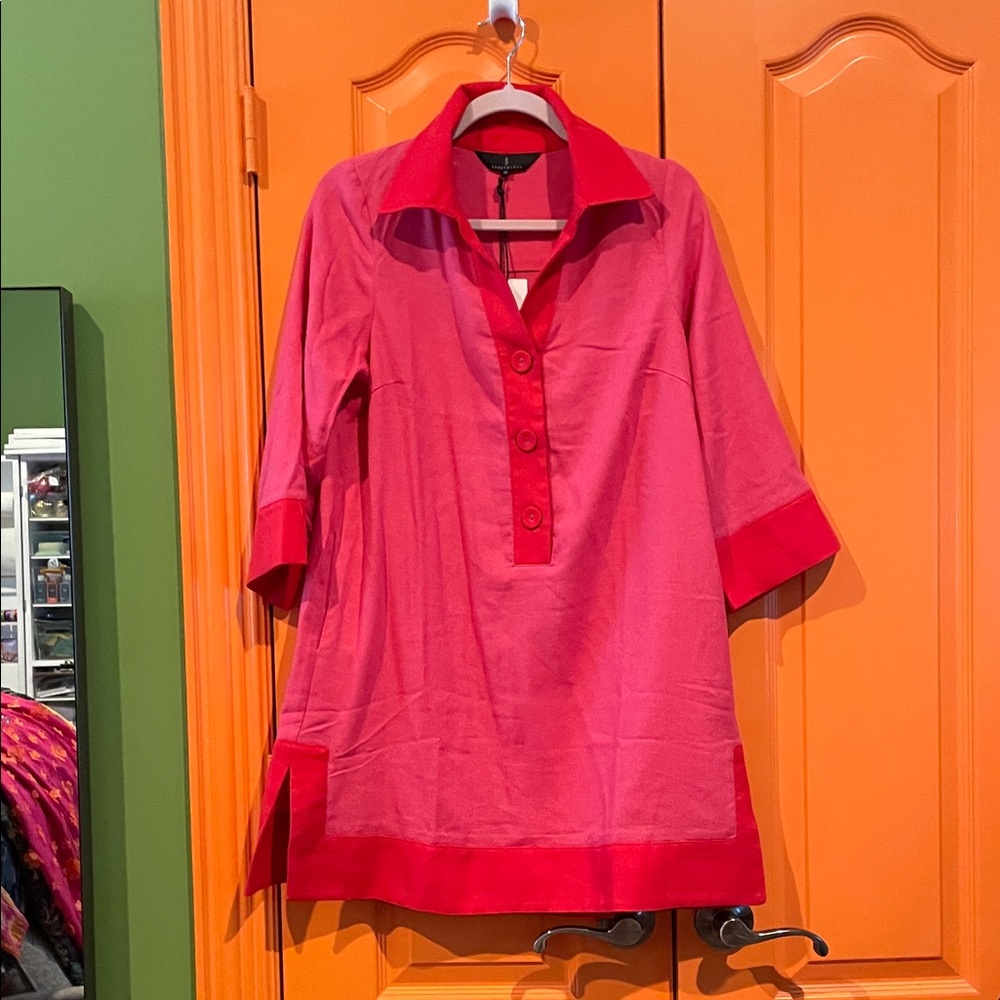 Women's Pink Midi Dress with Contrast Trim
